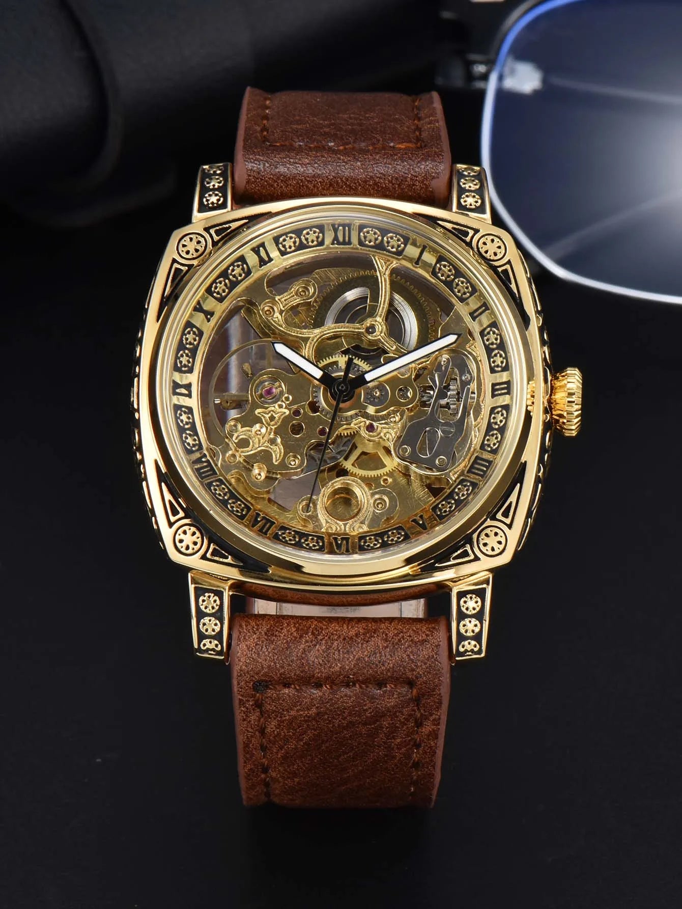 men watches 2024   retro style automatic watch for men skeleton carve waterproof leather no logo watch free shipping items - LOCKDEALZ