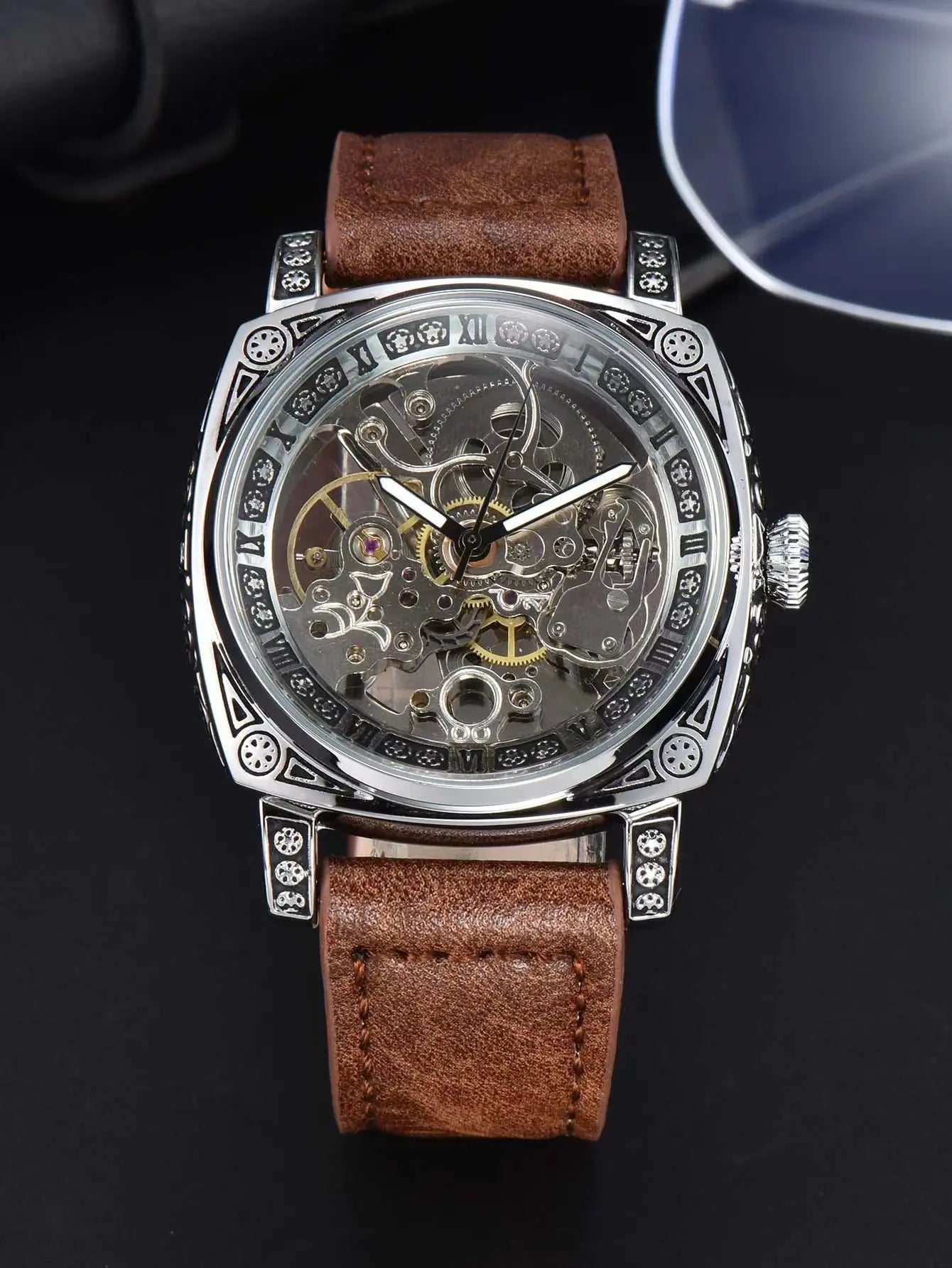 men watches 2024   retro style automatic watch for men skeleton carve waterproof leather no logo watch free shipping items - LOCKDEALZ